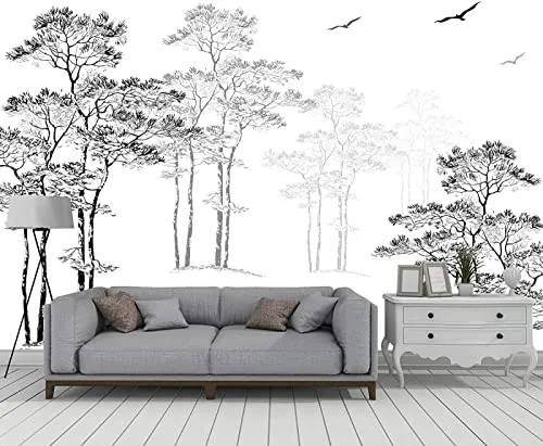 MUNXIN WALLPAPER Papier Peint Panoramique Paysage D'Arbre Croquis Noir Et Blanc Poster Tapisserie Mural Personnalisé 3D Pour Salon Chambre Décoration Murale
