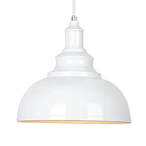 Vintage Suspension Luminaire Industrielle E27 Ø29cm,Rétro Métal Lustre Abat-jour Lampe Plafonnier Eclairage Installation (Blanc)