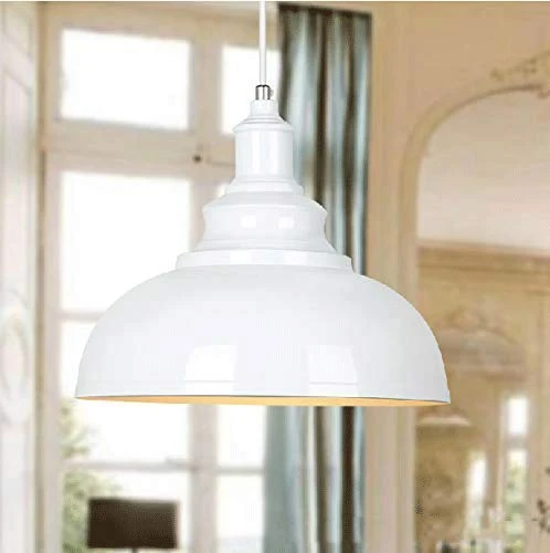 Vintage Suspension Luminaire Industrielle E27 Ø29cm,Rétro Métal Lustre Abat-jour Lampe Plafonnier Eclairage Installation (Blanc)