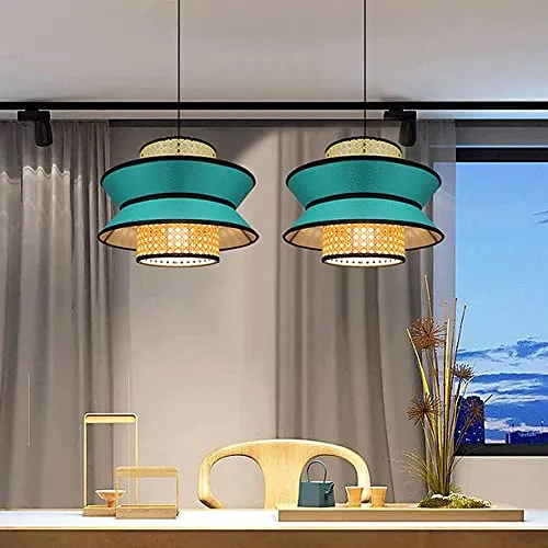 Ybzx Plafonnier Style Chinois Tissu Lustre Simplicité Restaurant Café Rotin Art Lampe Tissé À La Main Tissage Pendentif Lumière E27 Drop Light Intérieur Suspension Lumière Couleur: Orange/Bleu
