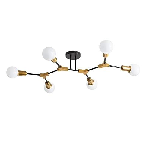 Sputnik Lustre, Lustre Nordique Noir et Doré Mid Century, suspension à base E27, plafonnier semi-encastré pour salon, chambre à coucher, couloir et cuisine. (6 Luminaire)