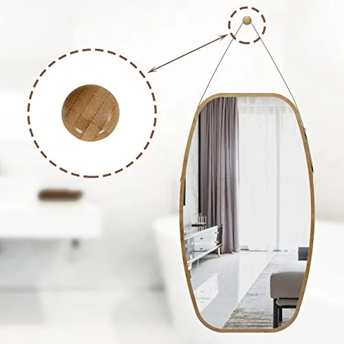 sogesfurniture Grand Miroir Mural Rectangulaire Miroir Suspendu Miroir Porte Miroir Rectangle Salle de Bain Deco Murale Salon Décoration Murale Design avec Sangle en Cuir Réglable 99x44.5x1.5cm