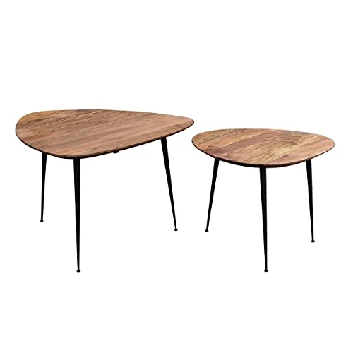 Miliboo Tables Basses gigognes en Acacia Massif et métal Noir (Lot de 2) Stones