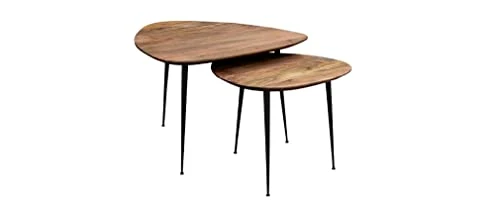 Miliboo Tables Basses gigognes en Acacia Massif et métal Noir (Lot de 2) Stones