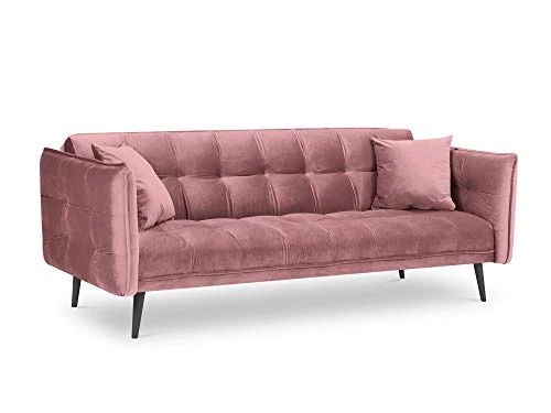 Canapé Velours Convertible, Canna, 3 Places, Rose, 225x100x85