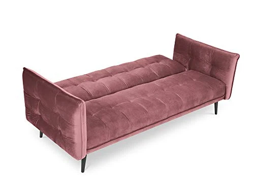 Canapé Velours Convertible, Canna, 3 Places, Rose, 225x100x85
