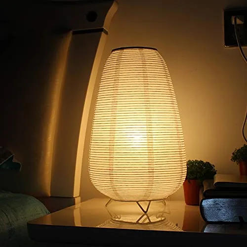 J.SUNUN Lampe de table, lampe de chevet de chambre à coucher de style japonais, petite lampe de table, lampe d’alimentation chaude, lampe créative, lampe de papier de riz, lumière ambiante douce