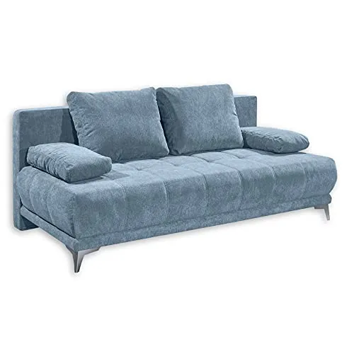 Stella Trading Jenny Lux.3DL Canapé-lit Longue en microvelours et Uran 05 Bleu Jean 203 x 86 x 101 cm