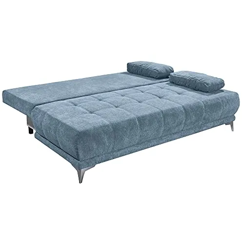 Stella Trading Jenny Lux.3DL Canapé-lit Longue en microvelours et Uran 05 Bleu Jean 203 x 86 x 101 cm