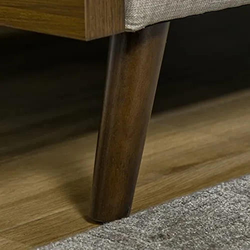 Canapé Convertible 3 Places Design scandinave Dossier inclinable 3 Positions Tablette Rabattable 2 Coussins Inclus Pieds effilés Bois Eucalyptus fumé Tissu Coton Polyester Aspect Lin Beige