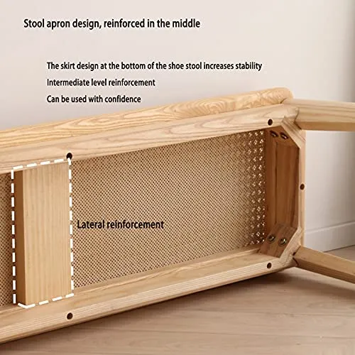 SHAOO Banc de Table a Manger,Banc en Rotin,Banc D'intérieur Moderne,Banc sans Dossier,Banc de Balcon Extérieur,Cadre en Bois Massif,Style Simple,adapté au Salon/Balcon/Salle a Manger/Porche.