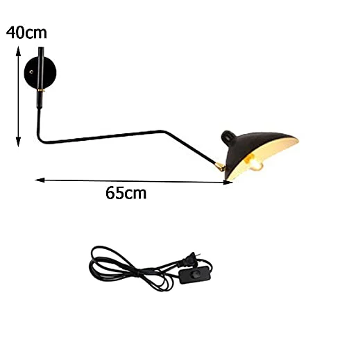 Bras Long Applique Murale Interieur avec Interrupteur Industrielle Lampe Murale Vintage Retro Bras Articule Pivotant Créative Design Luminaire de Lecture Lumiere Chevet Eclairage Chambre Métal Noir 1