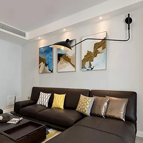Bras Long Applique Murale Interieur avec Interrupteur Industrielle Lampe Murale Vintage Retro Bras Articule Pivotant Créative Design Luminaire de Lecture Lumiere Chevet Eclairage Chambre Métal Noir 1