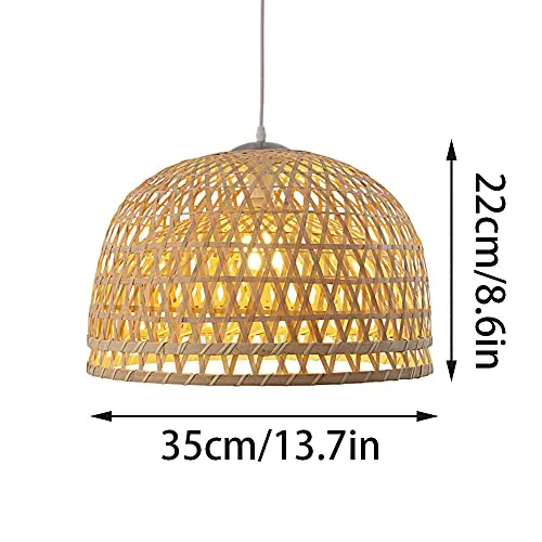 YAZAHOH Suspension en Bambou Tissé Suspension Naturelle Simple Tissée À La Main Lampe Suspendue De Ferme Créative Lustre en Rotin pour Salle À Manger Chambre