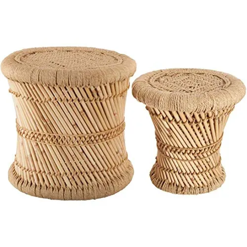 Atmosphera Lot de 2 Tables Basses gigognes en Corde et Bambou - Style Nomade - Coloris Bois