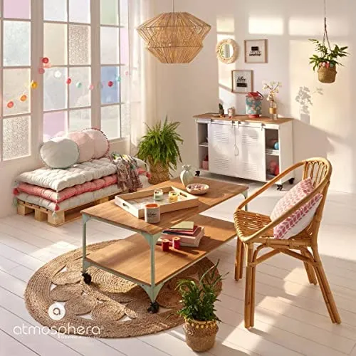 Atmosphera Lot de 2 Tables Basses gigognes en Corde et Bambou - Style Nomade - Coloris Bois