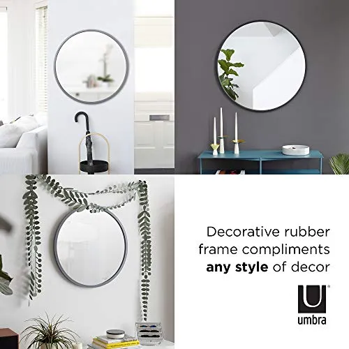 Umbra Hub Miroir Mural Rond Avec Cadre En Caoutchouc Pour Salon, Salle De Bain, Chambre, Entrée et Bien Plus Encore, Noir, 61cm 1008243-040
