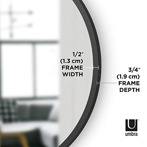 Umbra Hub Miroir Mural Rond Avec Cadre En Caoutchouc Pour Salon, Salle De Bain, Chambre, Entrée et Bien Plus Encore, Noir, 61cm 1008243-040