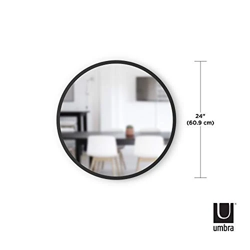 Umbra Hub Miroir Mural Rond Avec Cadre En Caoutchouc Pour Salon, Salle De Bain, Chambre, Entrée et Bien Plus Encore, Noir, 61cm 1008243-040