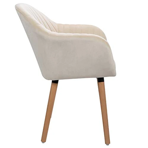 WOLTU Lot de 4 Chaises de Salle à Manger Chaise de Loisirs en Velours et Bois Massif,Chaises de réception Crème Blanc BH95cm-4