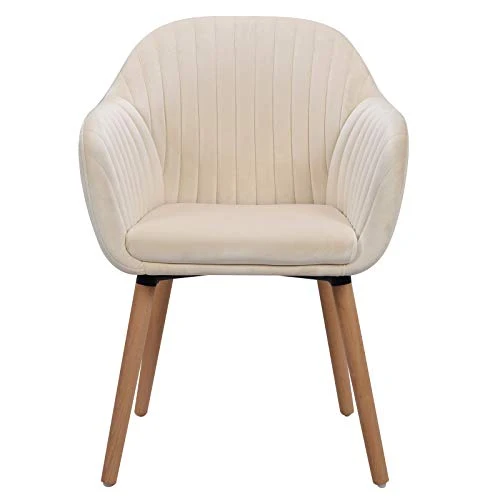 WOLTU Lot de 4 Chaises de Salle à Manger Chaise de Loisirs en Velours et Bois Massif,Chaises de réception Crème Blanc BH95cm-4