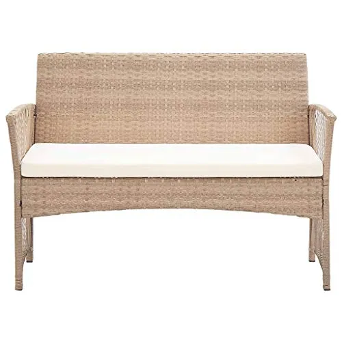 vidaXL Salon de Jardin 4 pcs avec Coussins Mobilier de Jardin Meubles d'Extérieur Mobilier de Patio Mobilier de Terrasse Résine Tressée Beige