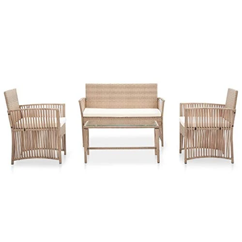 vidaXL Salon de Jardin 4 pcs avec Coussins Mobilier de Jardin Meubles d'Extérieur Mobilier de Patio Mobilier de Terrasse Résine Tressée Beige