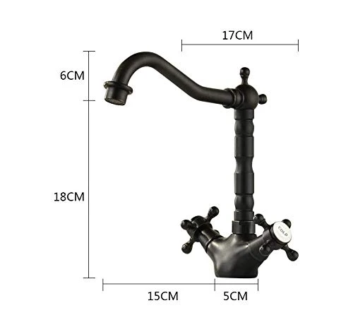 Robinet de Cuisine Mitigeur 360° Pivotant avec Double Levier Design Rétro Traditionnel Laiton Durable Noir Robinet HAOXIN HXB02E