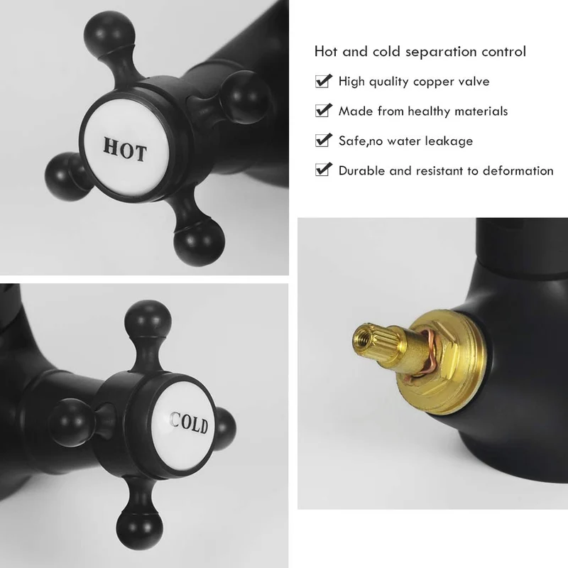 Robinet de Cuisine Mitigeur 360° Pivotant avec Double Levier Design Rétro Traditionnel Laiton Durable Noir Robinet HAOXIN HXB02E