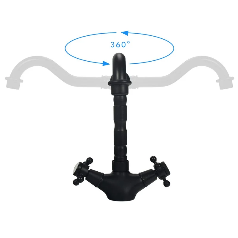 Robinet de Cuisine Mitigeur 360° Pivotant avec Double Levier Design Rétro Traditionnel Laiton Durable Noir Robinet HAOXIN HXB02E