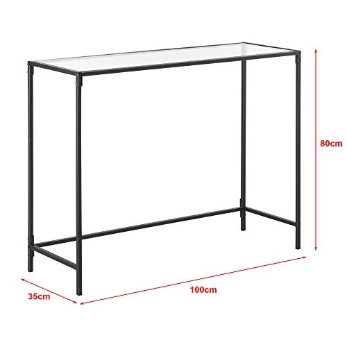 Table Console pour Salon Table d'Appoint Design Plateau en Verre Pieds en Acier 100 x 35 x 80 cm Noir