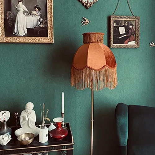 MYYINGBIN Abat-Jour en Tissu De Couleur Caramel Velours avec Pompon, Abat-Jour Fait Main pour Lampe De Chevet Lampadaire, Décor à La Maison