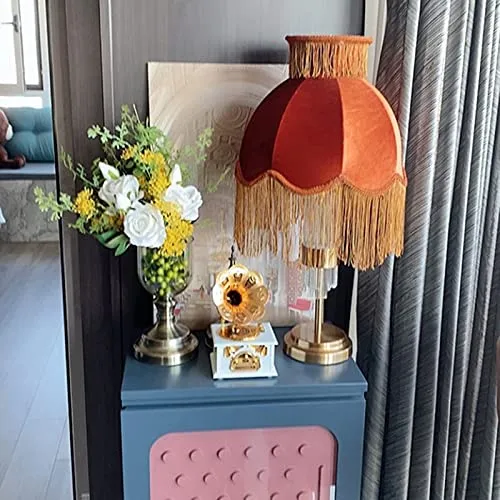 MYYINGBIN Abat-Jour en Tissu De Couleur Caramel Velours avec Pompon, Abat-Jour Fait Main pour Lampe De Chevet Lampadaire, Décor à La Maison