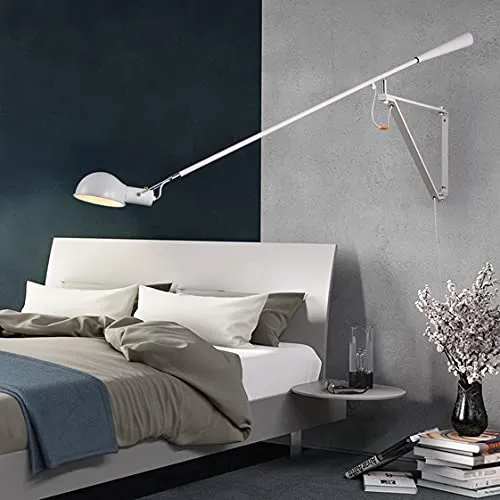 HMAKGG Applique Murale Vintage Réglable Noir Métal Lampe Murale Industrielle Rétro Lampe de Mur Intérieur Eclairage Compatible avec E27 Base pour Chambre à Coucher Salon Loft Barres,Blanc