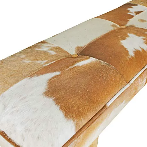 FineBuy Bois Massif Banc Tissu 120 x 52 x 40 cm Style rétro | Rembourré Banc | Banc en Fourrure Salle à Manger Brun | Petit Banquette de lit Tissu Banc avec de la Fourrure