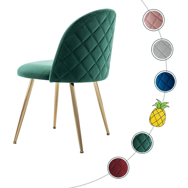 Wahson Chaises Salon en Velours Doux avec Pieds en métal plaqué Or Réglables, Lot de 2 Chaises pour Salon/Chambre à Coucher/Cuisine/Vanity,Vert