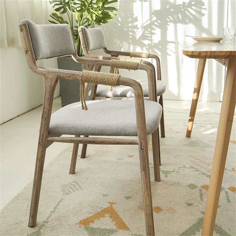 Chaise de Salle à Manger Fauteuil en Bois avec accoudoir et Dossier Rembourré Siège Legere Portable Patchwork pour Enfants Adultes pour Bureau Cuisine Salon Vintage Moderne