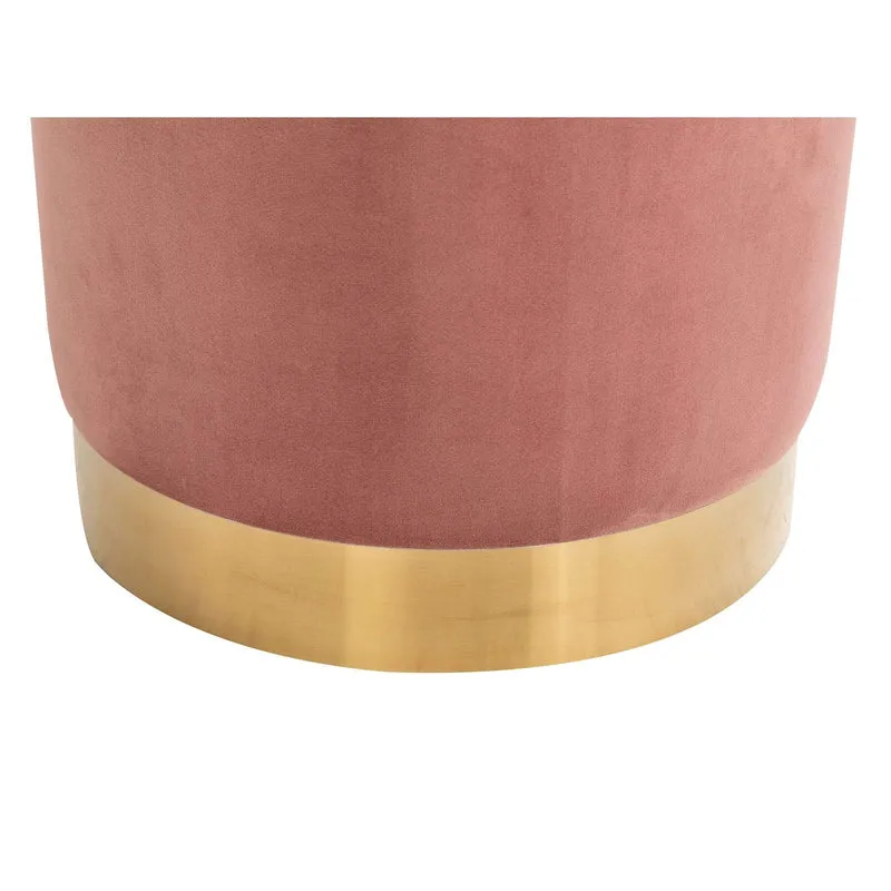 IDIMEX Pouf Ottoman Omero Bout de canapé Repose Pieds Tabouret Rond avec Base en métal doré, siège avec Assise rembourrée en Velours cuivre Rose