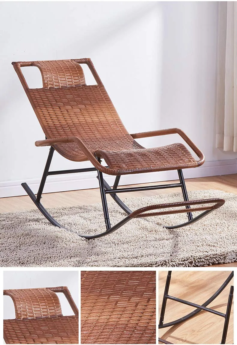 Chaise à Bascule Chaise en rotin à Bascule, Chaise Longue de Jardin Fauteuil for terrasse de Jardin Patio Lawn Deck Chaise de détente inclinable avec Repose-Pieds Lit de Soleil inclinable Max.150kg