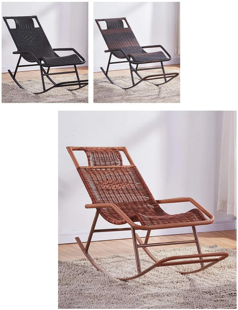 Chaise à Bascule Chaise en rotin à Bascule, Chaise Longue de Jardin Fauteuil for terrasse de Jardin Patio Lawn Deck Chaise de détente inclinable avec Repose-Pieds Lit de Soleil inclinable Max.150kg