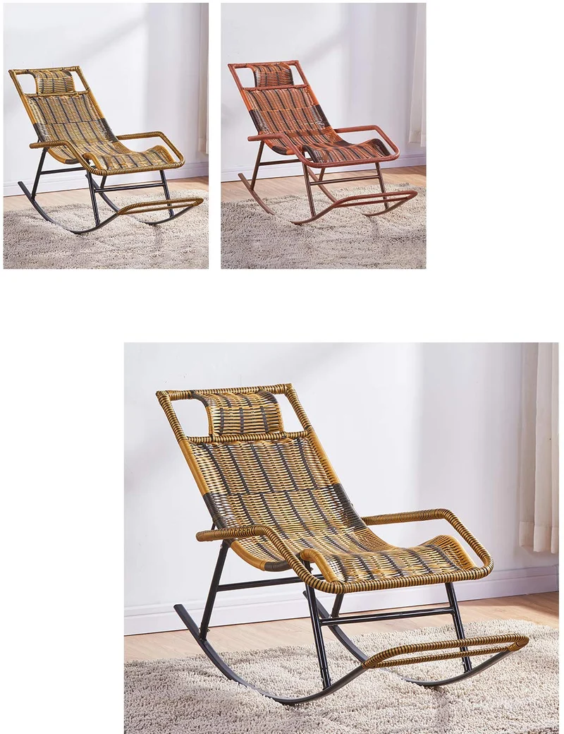 Chaise à Bascule Chaise en rotin à Bascule, Chaise Longue de Jardin Fauteuil for terrasse de Jardin Patio Lawn Deck Chaise de détente inclinable avec Repose-Pieds Lit de Soleil inclinable Max.150kg