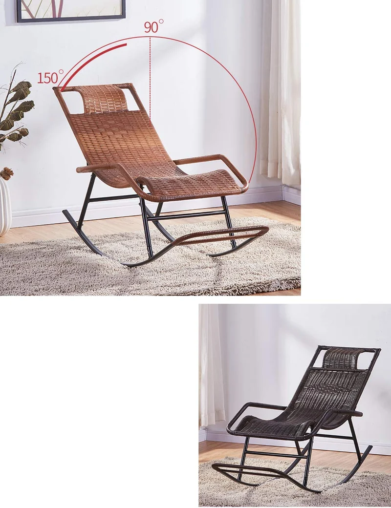 Chaise à Bascule Chaise en rotin à Bascule, Chaise Longue de Jardin Fauteuil for terrasse de Jardin Patio Lawn Deck Chaise de détente inclinable avec Repose-Pieds Lit de Soleil inclinable Max.150kg