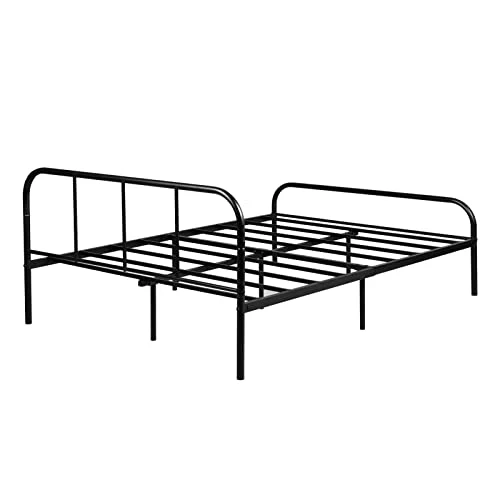 H.J WeDoo Cadre de lit en Métal Design pour 2 Personnes Cadre de Structure Métallique avec 10 Pieds en Métal et Sommier Intégré 198x142cm - Noir
