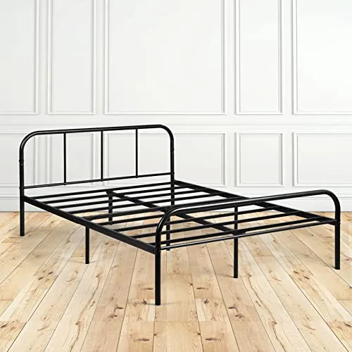 H.J WeDoo Cadre de lit en Métal Design pour 2 Personnes Cadre de Structure Métallique avec 10 Pieds en Métal et Sommier Intégré 198x142cm - Noir