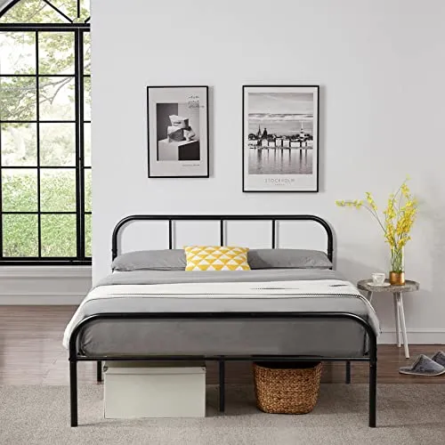 H.J WeDoo Cadre de lit en Métal Design pour 2 Personnes Cadre de Structure Métallique avec 10 Pieds en Métal et Sommier Intégré 198x142cm - Noir
