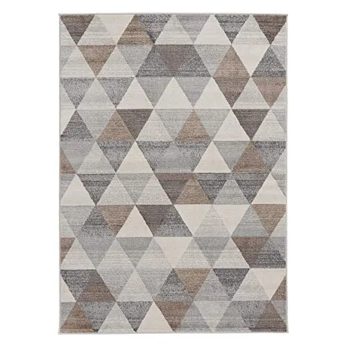 mynes Home Tapis moderne à poils courts en beige, gris, marron avec motif géométrique triangulaire, convient également comme tapis de salon et chambre d'enfant (120 x 170 cm)