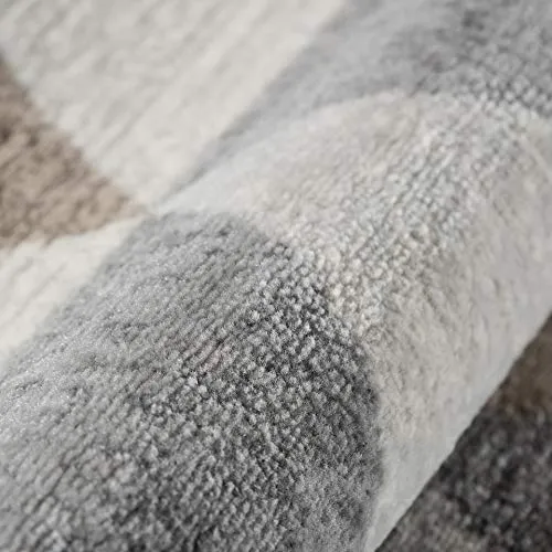 mynes Home Tapis moderne à poils courts en beige, gris, marron avec motif géométrique triangulaire, convient également comme tapis de salon et chambre d'enfant (120 x 170 cm)