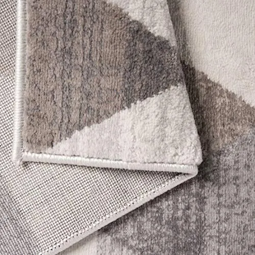 mynes Home Tapis moderne à poils courts en beige, gris, marron avec motif géométrique triangulaire, convient également comme tapis de salon et chambre d'enfant (120 x 170 cm)