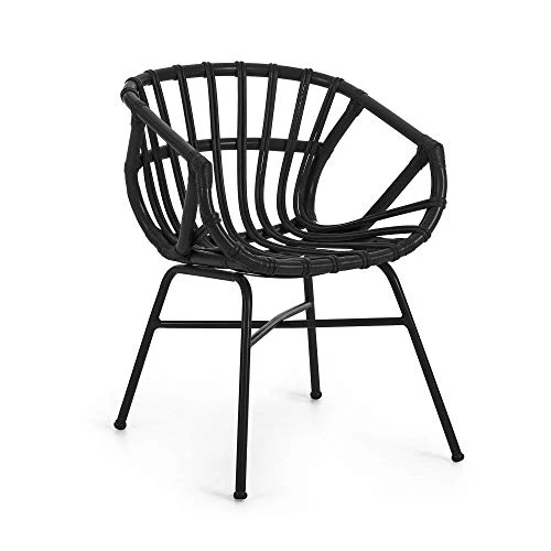 Kave Home - Chaise de Salle à Manger Kaly en rotin Noir avec accoudoirs et Pieds en Acier Noir