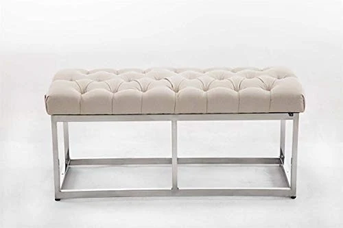 CLP Banquette Amun E Tissu I Assise Rembourrée avec Coutures Décoratives Support en Acier Inoxydable I Banc de Couloir Hauteur 46 cm I, Couleur:crème, Taille:100 cm